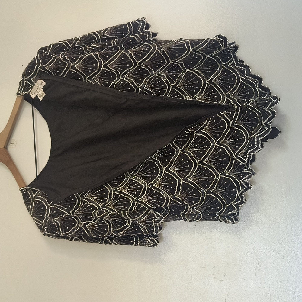Vintage Laurence Kazar 100% Silk Black and White Beaded Pearl Blouse Sz 3X Women - Picture 17 of 17